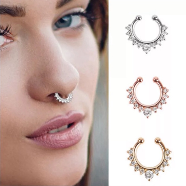 14k Gold Plated Nose Ring/Ear Cuff Diamond Everyday Jewelry New